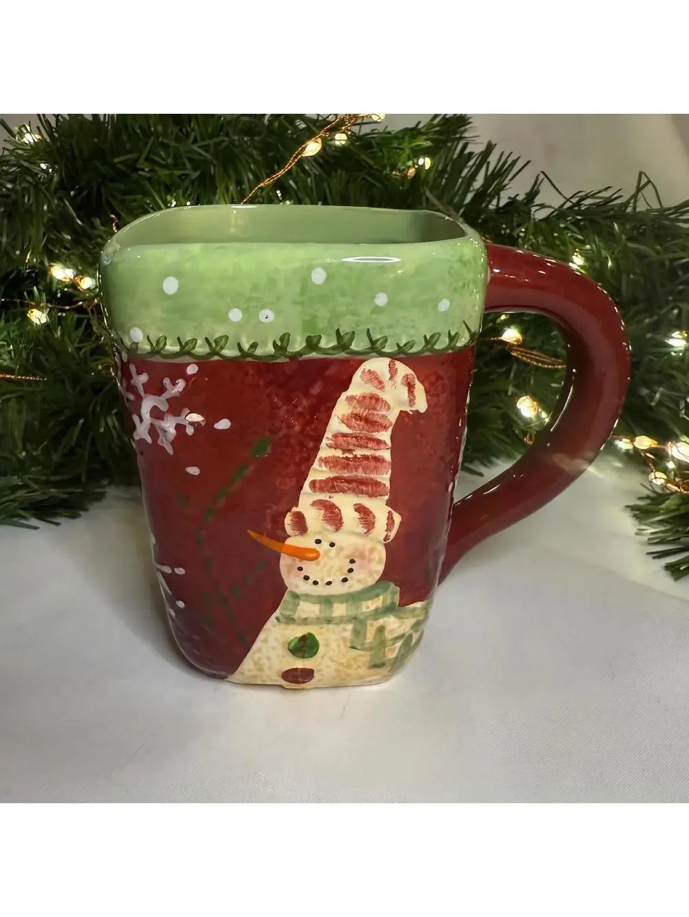 Cracker Barrel Christmas Quilt Snowman Holiday Mug